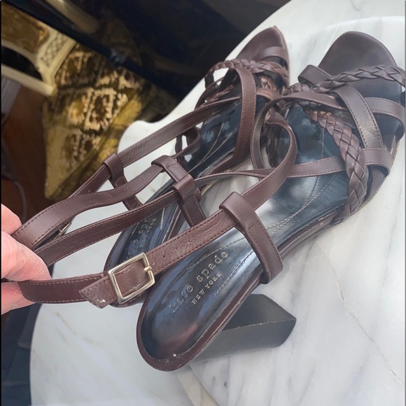 Kate Spade Brown Braided Leather Y2K Vintage  Strappy Sandals Block Heels 9.5 - Picture 3 of 12